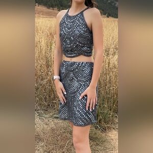 Sherri Hill Silver Sequin Prom Dress